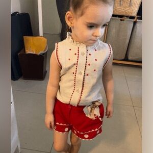 Vintage Spanish Beige and red Shorts Set